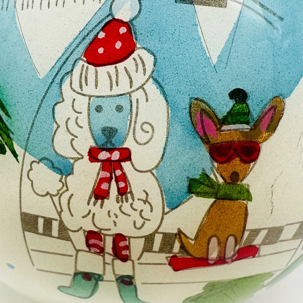 Pier 1 One Imports Li Bien Dogs Skiing Reverse Painted Christmas Ornament 2019